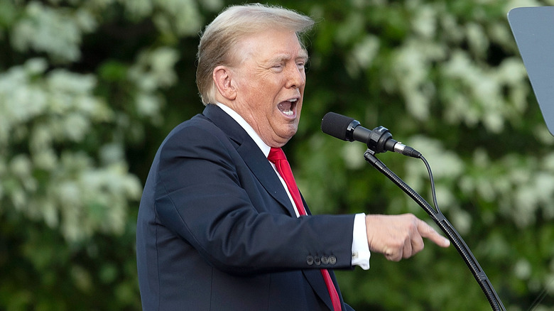Donald Trump pointing while speaking