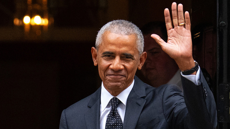Barack Obama, waving his hand