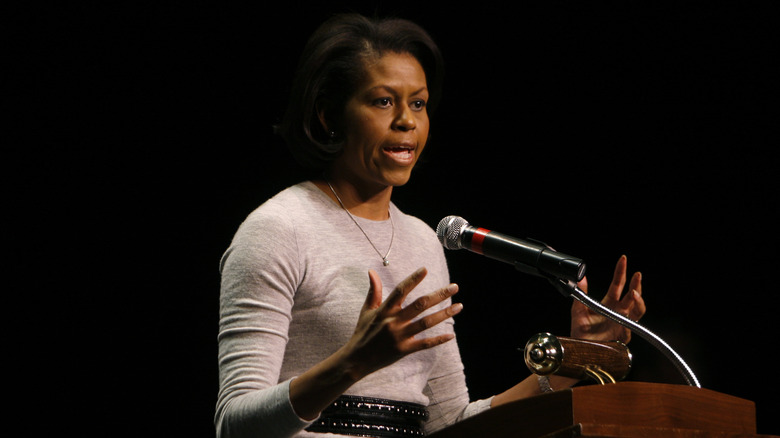 Michelle Obama speaks in Milwaukee in February 2008