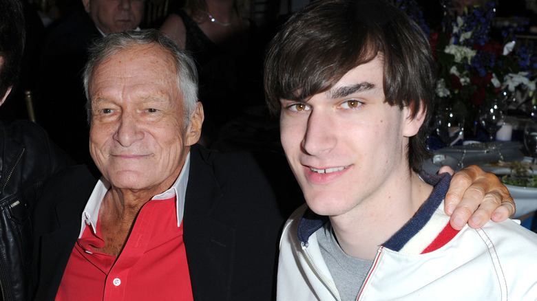 Hugh Hefner and Marston Hefner posing