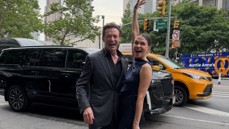 Hugh Jackman and Sutton Foster smiling