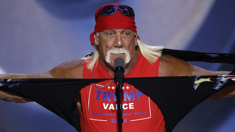 Hulk Hogan rips his shirt onstage at the Republican National Convention in Milwaukee, WI (2024)