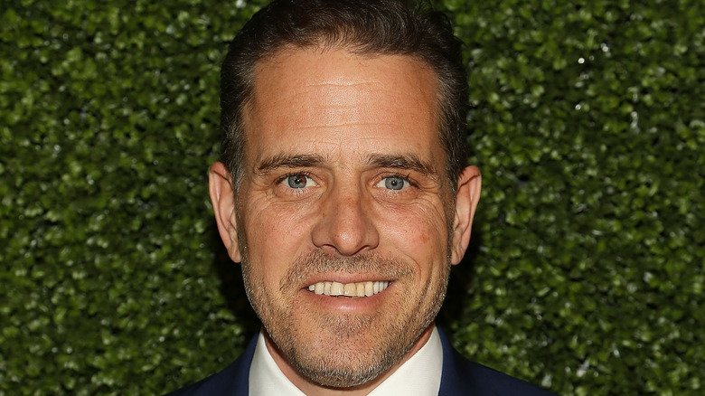 Hunter Biden leafy background smiling