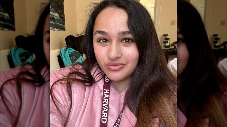 Jazz Jennings wearing a Harvard lanyard