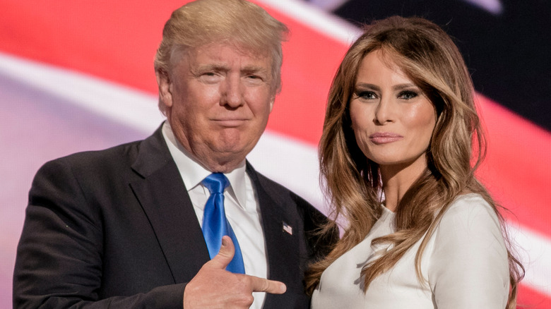 Donald Trump pointing at Melania Trump