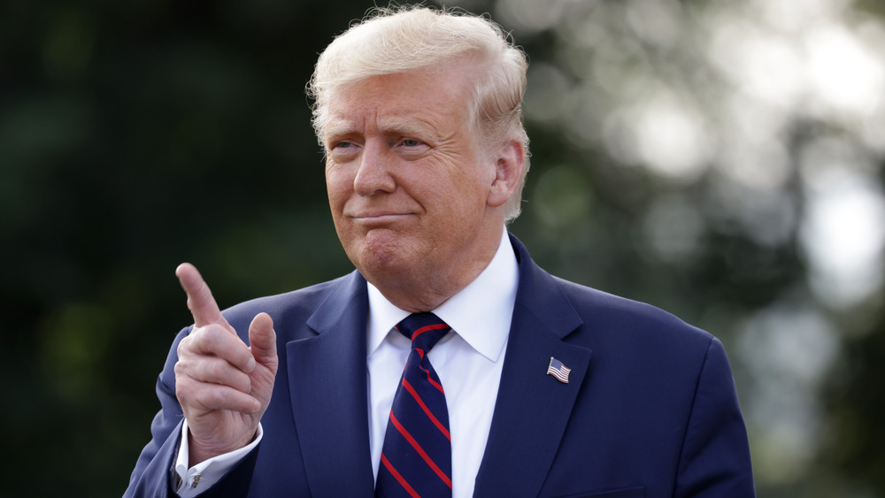 Donald Trump pgrimacing and pointing his finger