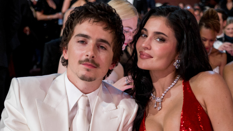 Timothee Chalamet posing with Kylie Jenner