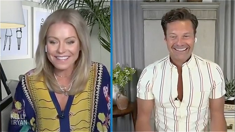 Kelly Ripa and Ryan Seacrest laughing during a 2020 episode of "Live With Kelly and Ryan"
