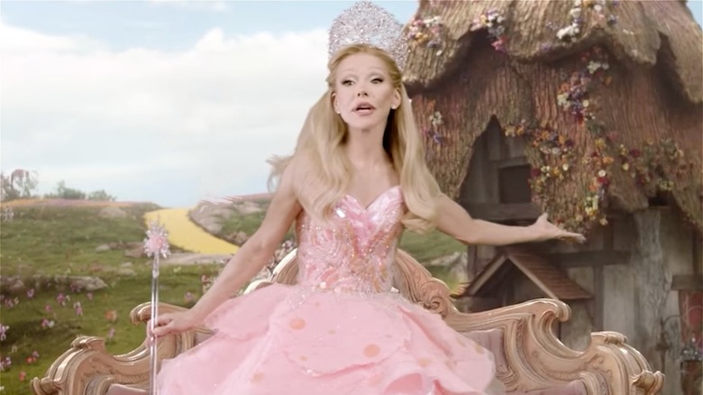 Kelly Ripa dressed as Glinda (Ariana Grande) from Wicked on "LIVE With Kelly and Mark" in 2025