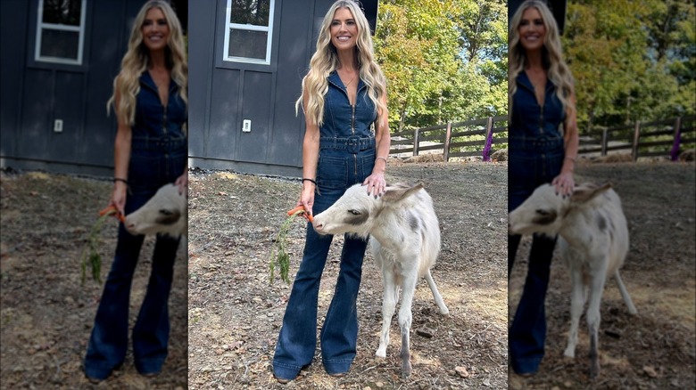 Christina Hall wearing denim jumpsuit