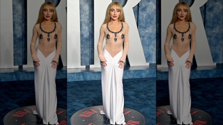 Sabrina Carpenter wearing dress with pasties