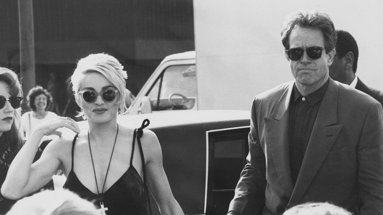 Warren Beatty and Madonna attend the 1990 premiere of Dick Tracy
