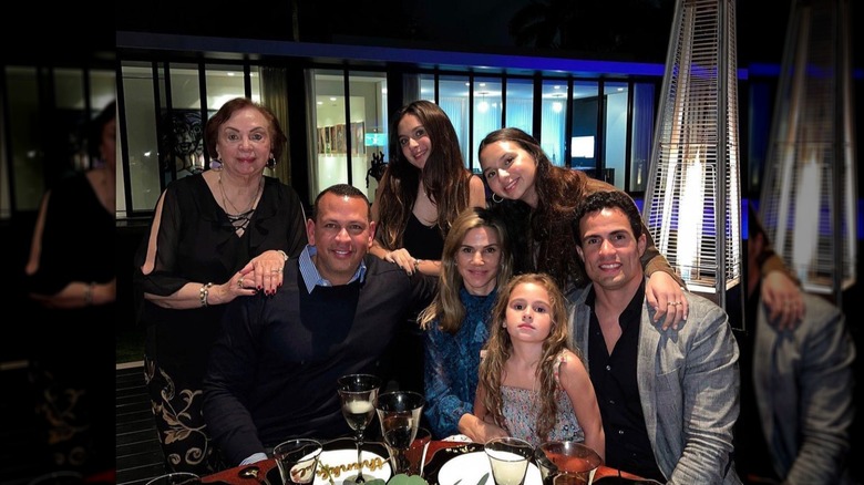 Lourdes Rodriguez, Alex Rodriguez, Natasha Rodriguez, Cynthia Scurtis, Ella Rodriguez, Camilla Nicolas, Angel Nicolas posing for family photo