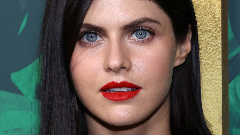 Alexandra Daddario bright red lipstick