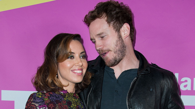 Aubrey Plaza and Chris Pratt candid