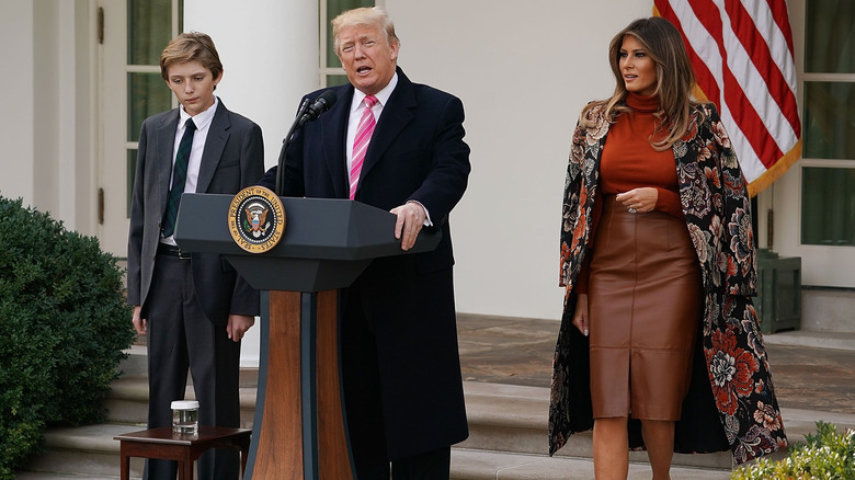 Barron, Donald, and Melania Trump at the White House