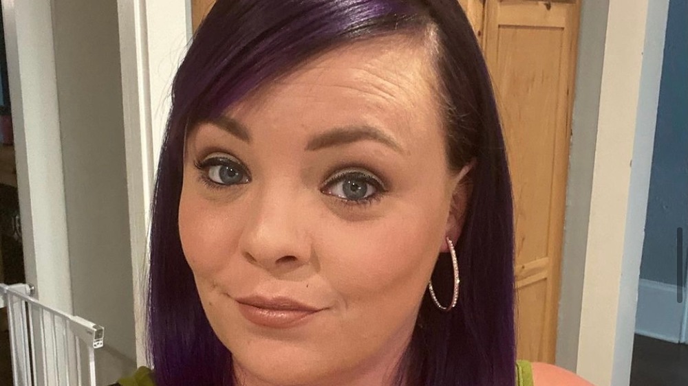 Catelynn Baltierra, smirking, selfie, purple hair, bob, hoop earrings