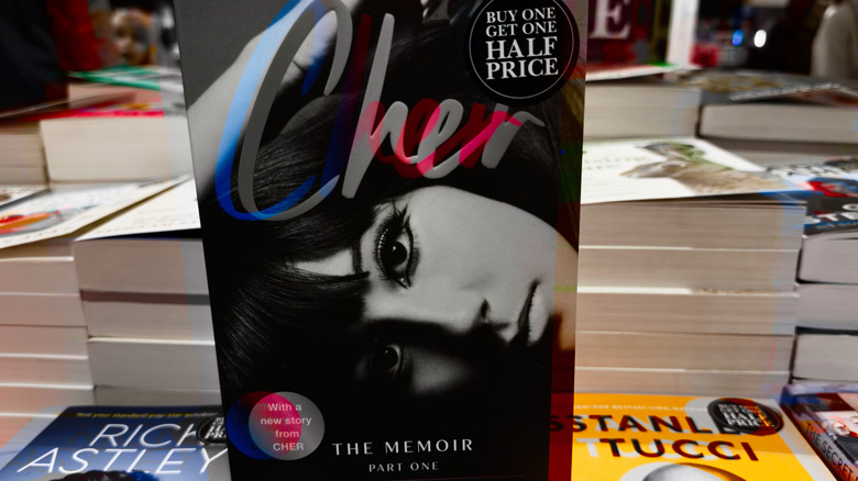 Photo of Cher's memoir displayed in a bookstore
