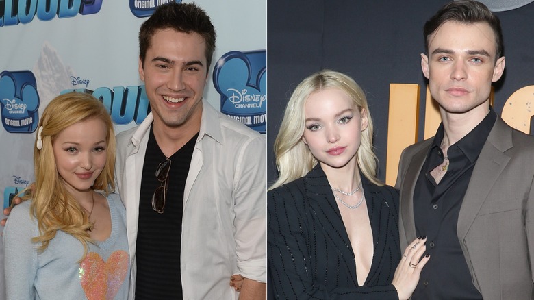 Split image of Dove Cameron with Ryan McCarten, and with Thomas Doherty