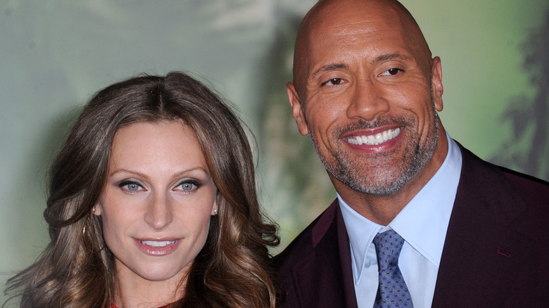Dwayne Johnson and Lauren Hashian smiling