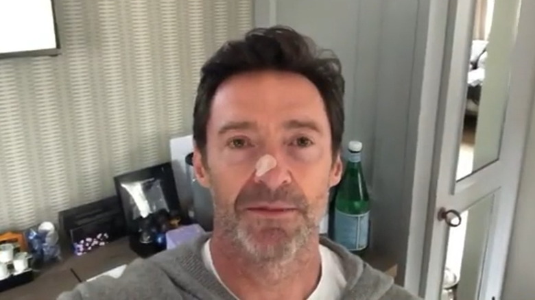 Hugh Jackman with a band-aid on his nose