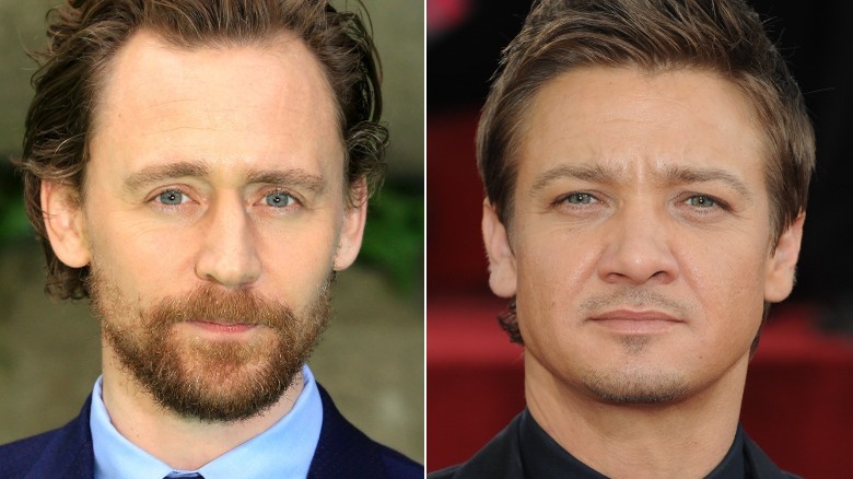 Tom Hiddleston and Jeremy Renner, both posing