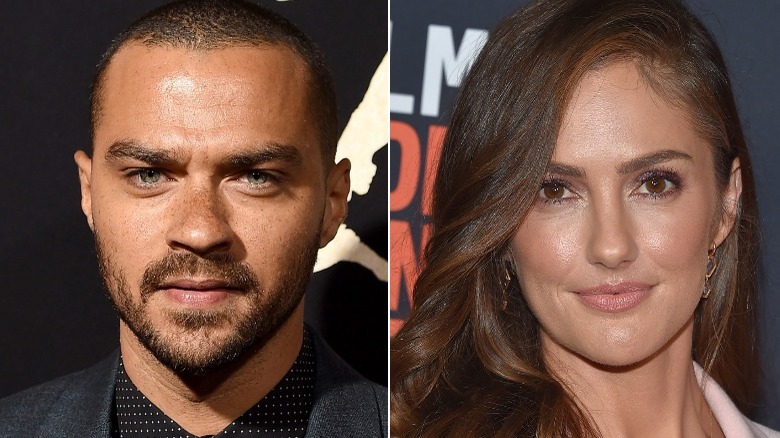 Jesse Williams and Minka Kelly posing in split image