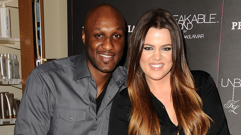 Lamar Odom and Khloé Kardashian smiling