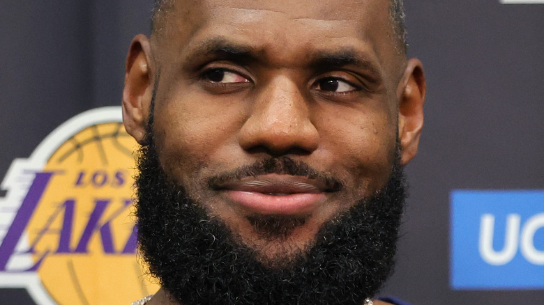 Lebron James smiles at a news conference