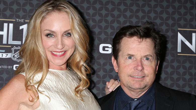 Tracy Pollan and Michael J. Fox posing