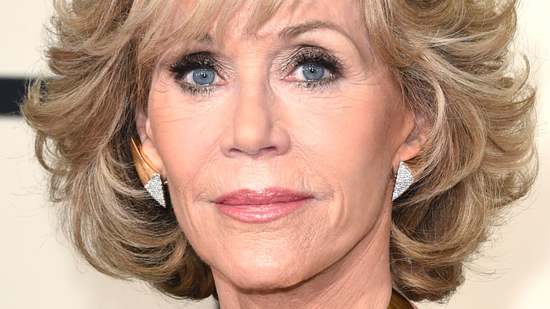 Jane Fonda poses with short blonde hair