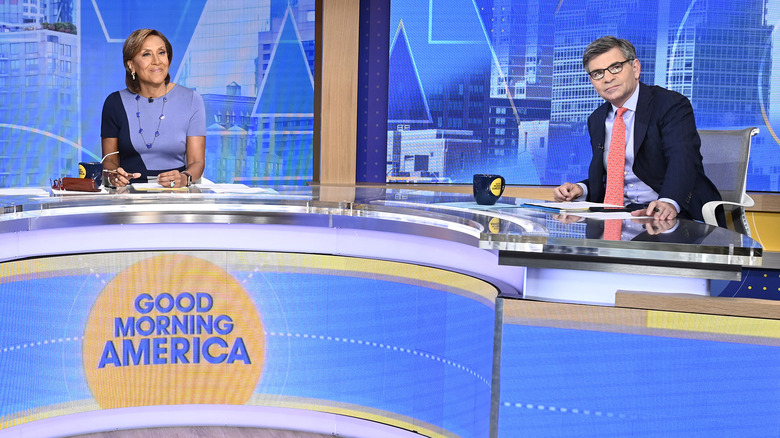 Robin Roberts and George Stephanopoulos on the GMA set
