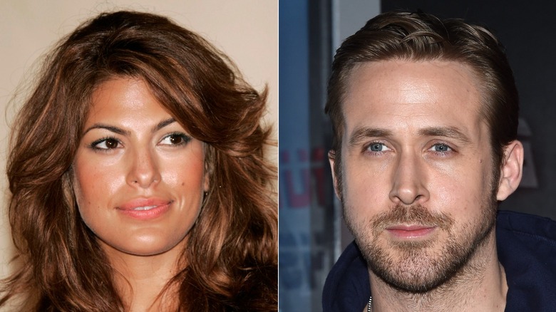 Eva Mendes, Ryan Gosling, both smiling