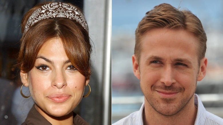 Eva Mendes, Ryan Gosling, both smiling