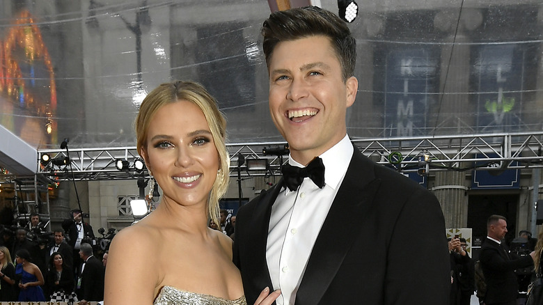 Scarlett Johansson and Colin Jost smiling