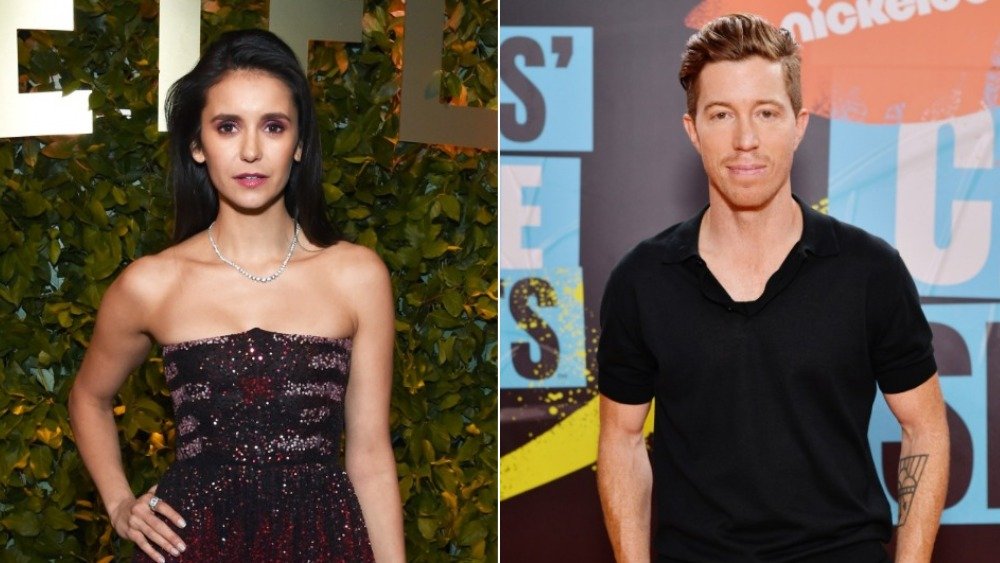 Split image of Nina Dobrev and Shaun White with neutral expressions