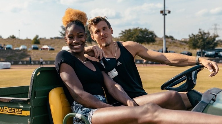 Shaunae Miller-Uibo smiles alongside Maicel Uibo