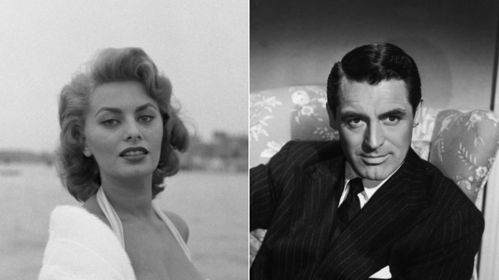 Split image of Sophia Loren and Cary Grant