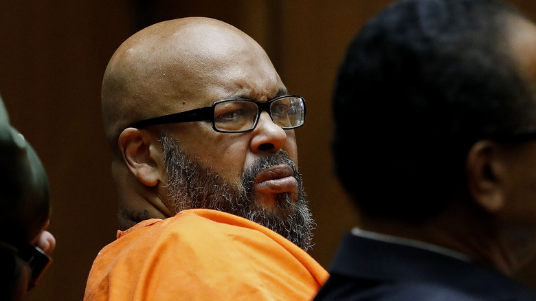 Suge Knight looking displeased in court
