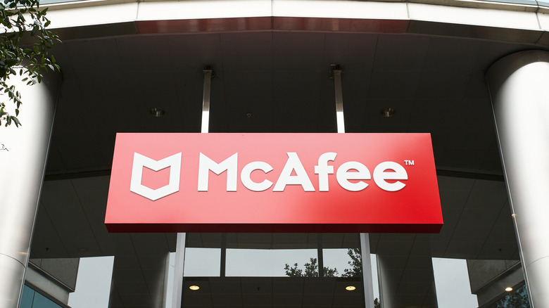 McAfee building with white letters on red sign