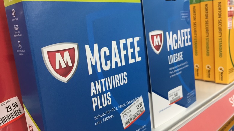 McAfee Antivirus Plus software on shelf