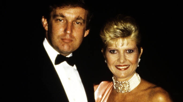Donald Trump stares, Ivana smiles in formalwear