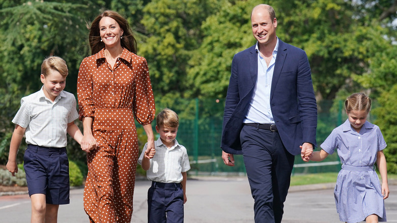 The Wales family walking outside