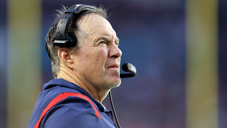 Bill Belichick coaching during a game
