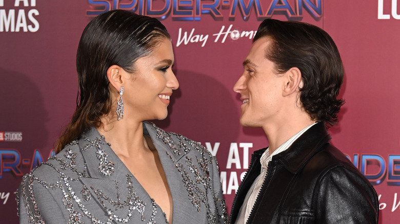 Zendaya and Tom Holland gazing 