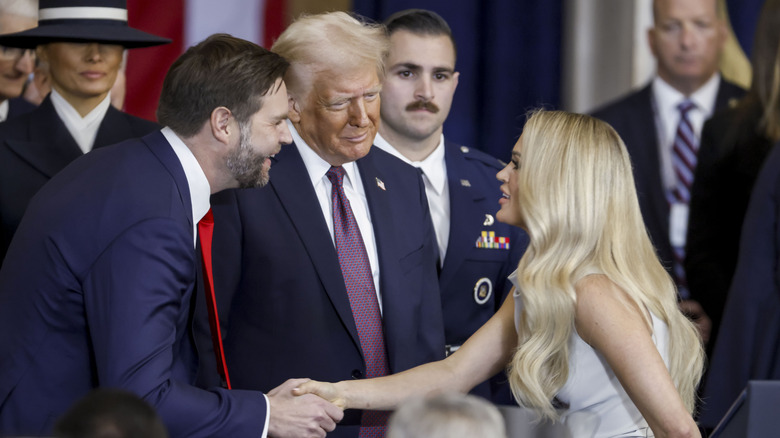 Carrie Underwood greets JD Vance and Donald Trump at the inauguration.