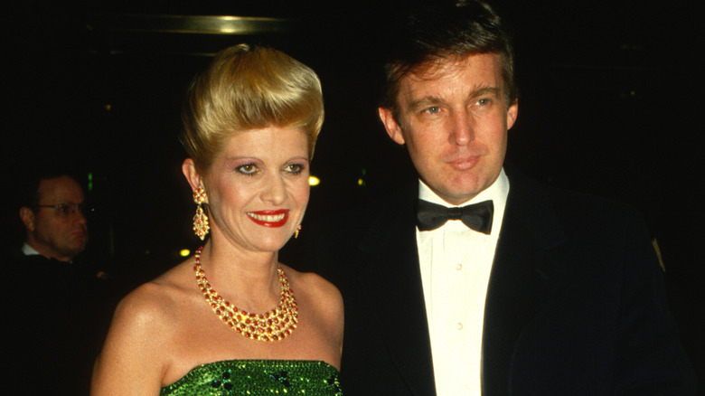 Ivana and Donald Trump smiling at the 1987 Met Costume Gala