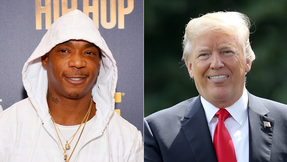 Ja Rule smiling and Donald Trump sticking his tongue out