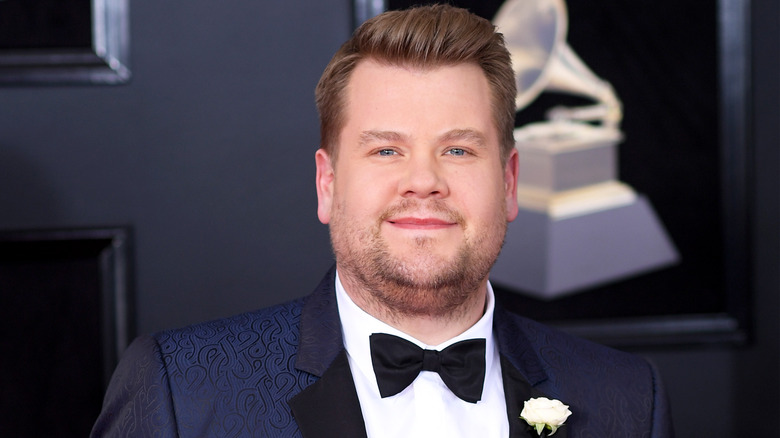 James Corden wearing tuxedo