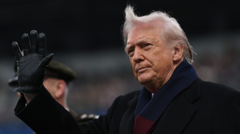 Donald Trump waving at the Army-Navy game.